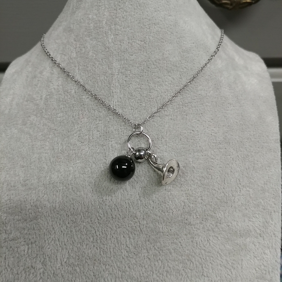 Witch Hat Charm Necklace Black Stone Gemstone Adjustable Stainless-Steel Chain - Picture 2 of 6